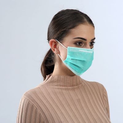 قناع الوجه الطبي القابل للتصرف باللون الأخضر مع حلقة الأذن المرنة للتنفس الآمن